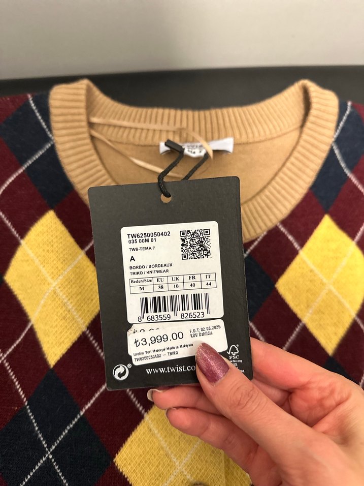 Kadın Triko Hırka - Kahverengi Desenli - Görsel 2