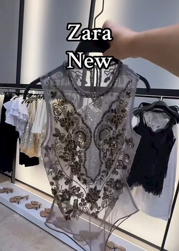 m Beden Zara İşlemeli Payetli Straplez