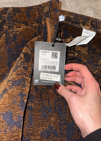 Kahverengi Bağlama Desenli kadın pantolon - Görsel 4