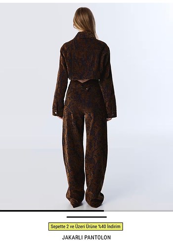 Kahverengi Bağlama Desenli kadın pantolon - Görsel 2