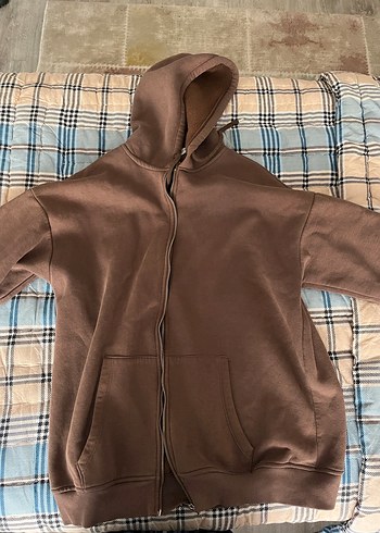 Kahverengi Fermuarlı Kapüşonlu Sweatshirt