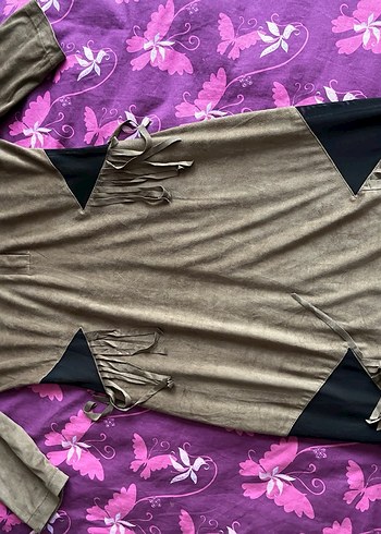 Vintage kadın süet kahverengi midi elbise - Görsel 7