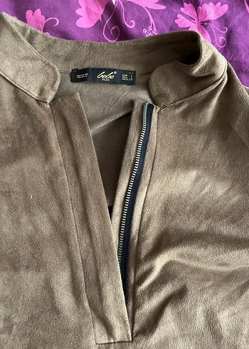 Vintage kadın süet kahverengi midi elbise - Görsel 3