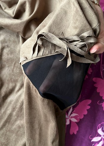 Vintage kadın süet kahverengi midi elbise - Görsel 5