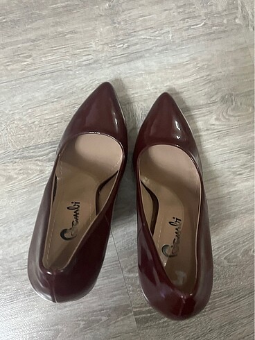38 Beden bordo Renk Bambi kadın bordo topuklu ayakkabi stiletto
