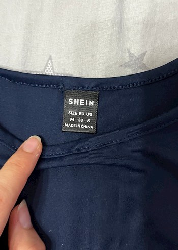 Shein lacivert drapeli midi elbise - Görsel 6