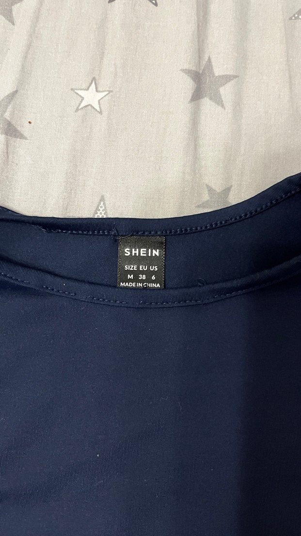 Shein lacivert drapeli midi elbise - Görsel 5