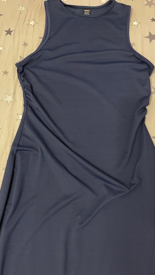 Shein lacivert drapeli midi elbise - Görsel 2