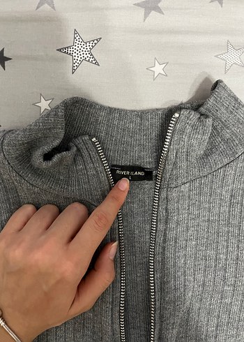 Gri Fermuarlı Yüksek Yakalı Kadın Hırka - Görsel 5