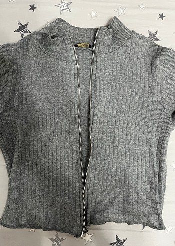 Gri Fermuarlı Yüksek Yakalı Kadın Hırka - Görsel 4