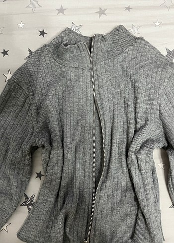Gri Fermuarlı Yüksek Yakalı Kadın Hırka - Görsel 3