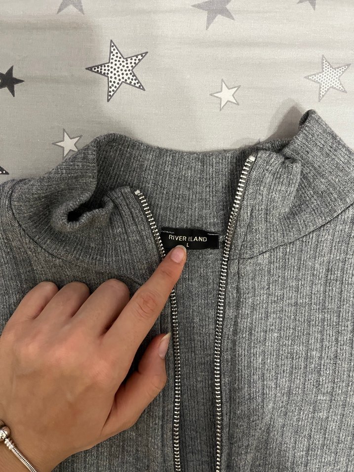 Gri Fermuarlı Yüksek Yakalı Kadın Hırka - Görsel 5