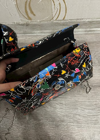 Desenli Çok Renkli Stiletto ve Çanta Seti - Görsel 12