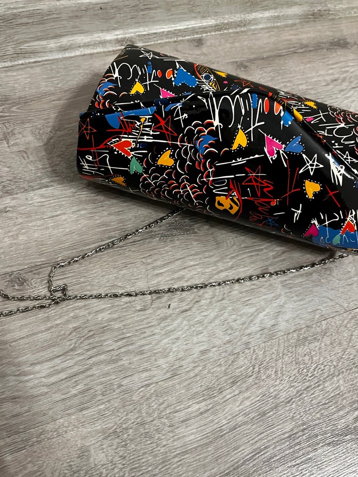 Renkli Baskılı Zincir Detaylı Kadın Çanta - Görsel 4