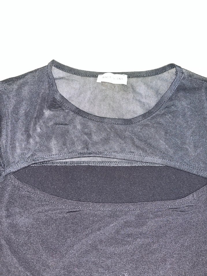 Siyah Transparan Detaylı crop bluz - Görsel 3