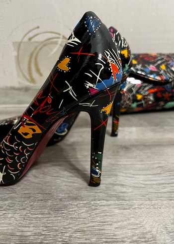 Renkli Desenli Blok Topuklu Kadın Stiletto - Görsel 3