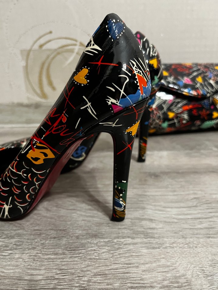 Renkli Desenli Blok Topuklu Kadın Stiletto - Görsel 3