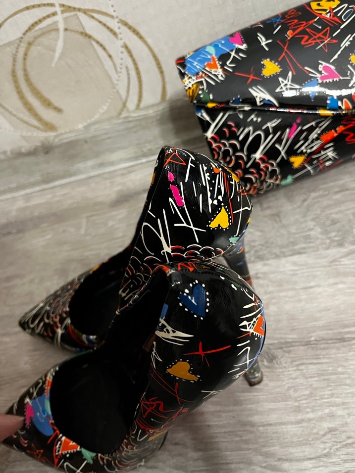 Renkli Desenli Blok Topuklu Kadın Stiletto - Görsel 4