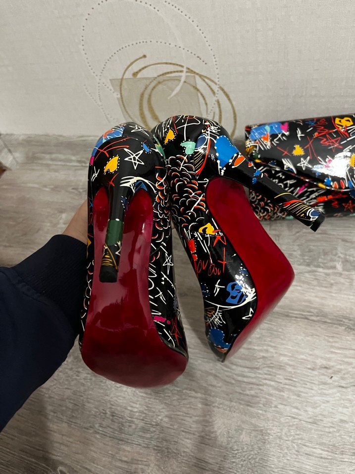 Renkli Desenli Blok Topuklu Kadın Stiletto - Görsel 5