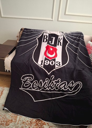 BJK Baskılı Siyah Battaniye