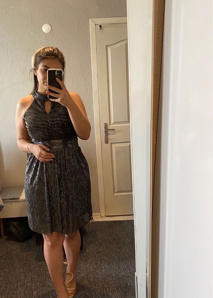 Parıltılı antrasit elbise - Görsel 2