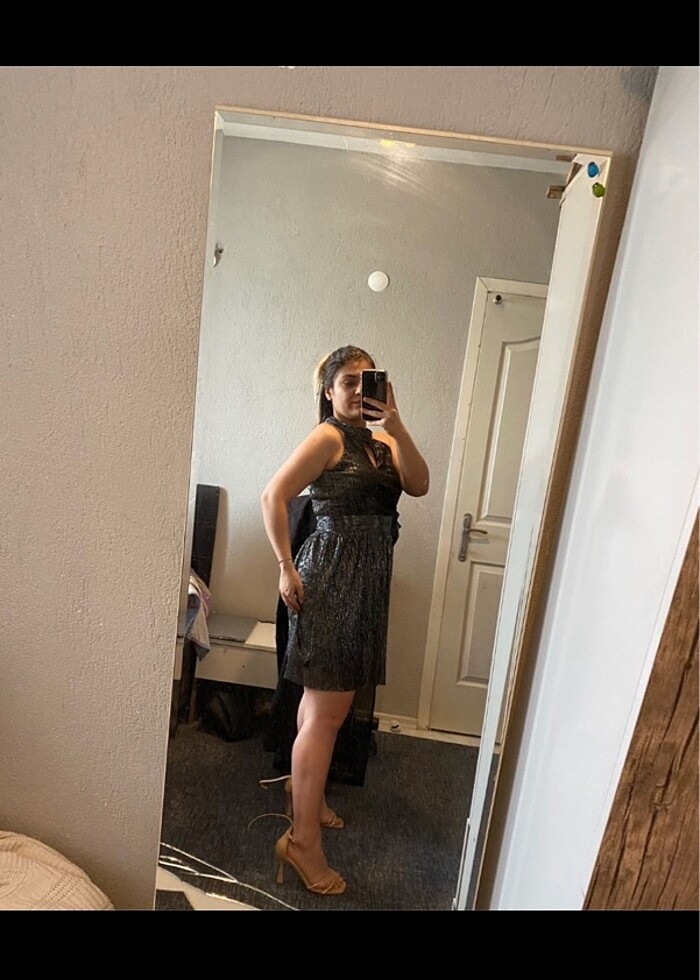 Parıltılı antrasit elbise - Görsel 3