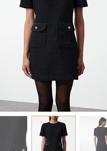 Düğme detay siyah tüvit elbise - Görsel 4