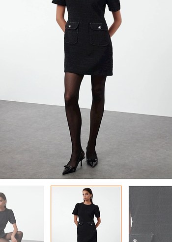 Düğme detay siyah tüvit elbise - Görsel 2