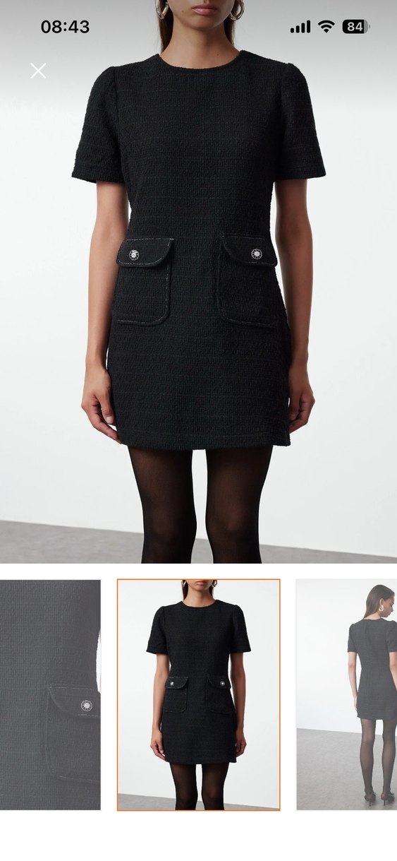 Düğme detay siyah tüvit elbise - Görsel 4