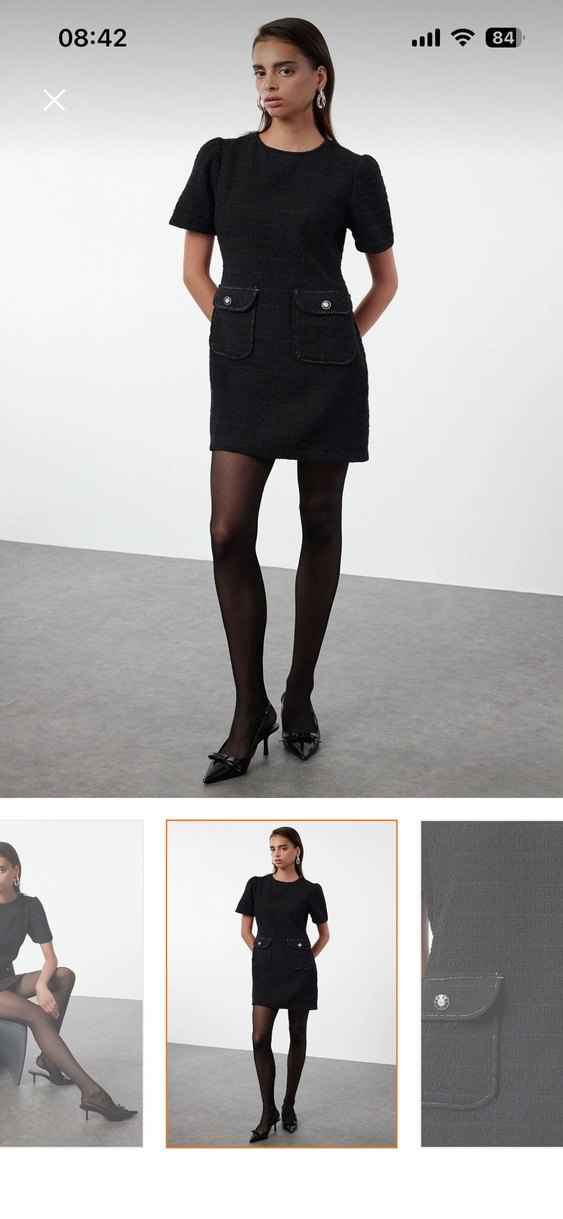 Düğme detay siyah tüvit elbise - Görsel 2