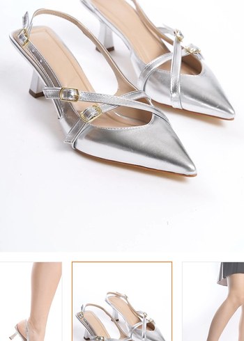 Gri Metalik Tokalı Stiletto Kadın Ayakkabı - Görsel 3