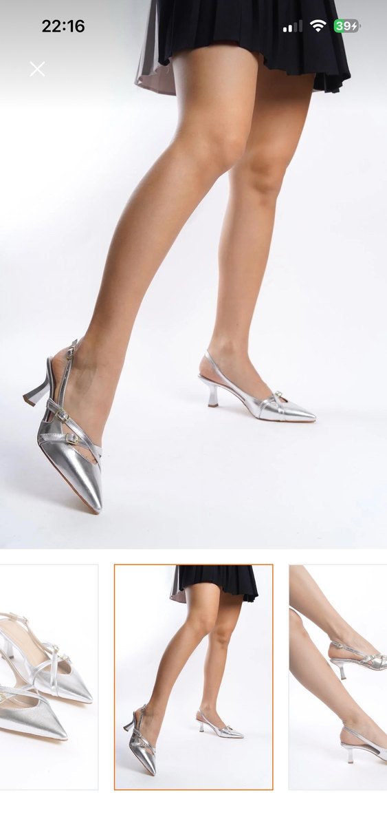 Gri Metalik Tokalı Stiletto Kadın Ayakkabı - Görsel 2