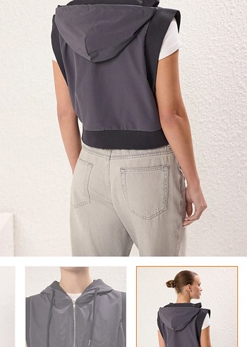 Gri Fermuarlı Kadın Spor Yelek - Görsel 3