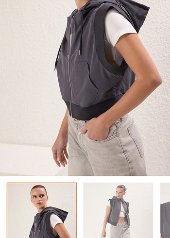 Gri Fermuarlı Kadın Spor Yelek - Görsel 2