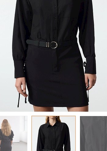 Siyah Deri Kemerli Mini Elbise - Görsel 2