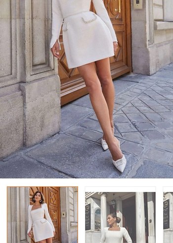 Uzun Kollu Beyaz Mini Elbise - Görsel 2