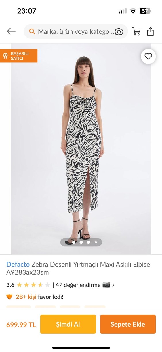 Defacto Beyaz Zebra Desenli Askılı Maxi Elbise - Görsel 2