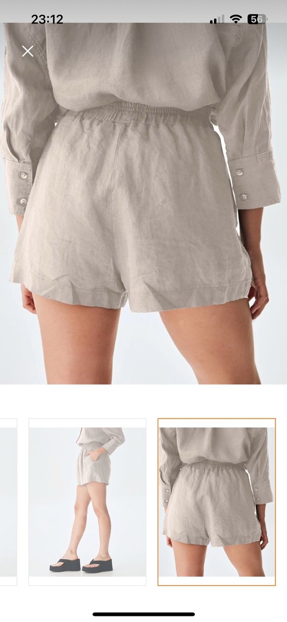 Gri Keten Kadın Mini Şort - Görsel 2