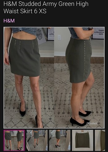 haki zımbalı Etek - Görsel 4