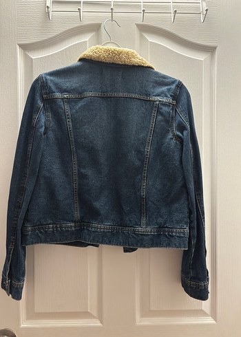 m Beden Kürk Yakalı Mavi Denim Kadın Ceket