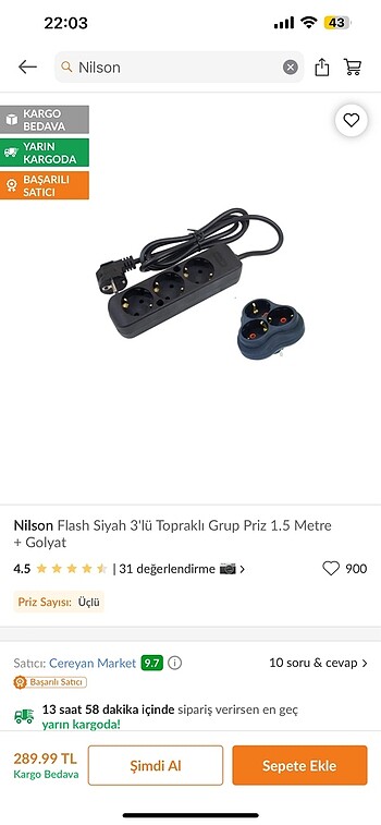 Nilson 3lü grup priz 1,5 mt ve golyat