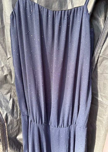 Kadın Lacivert Uzun Drapeli Straplez Elbise - Görsel 2