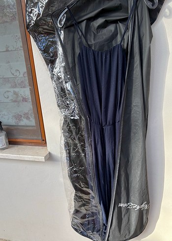 Kadın Lacivert Uzun Drapeli Straplez Elbise - Görsel 3