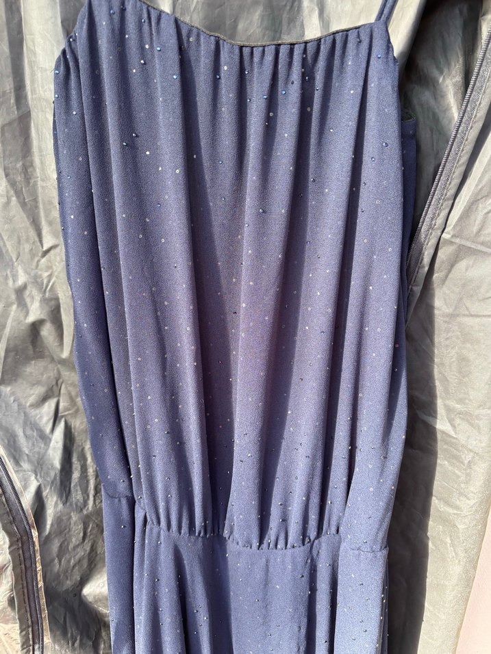 Kadın Lacivert Uzun Drapeli Straplez Elbise - Görsel 2