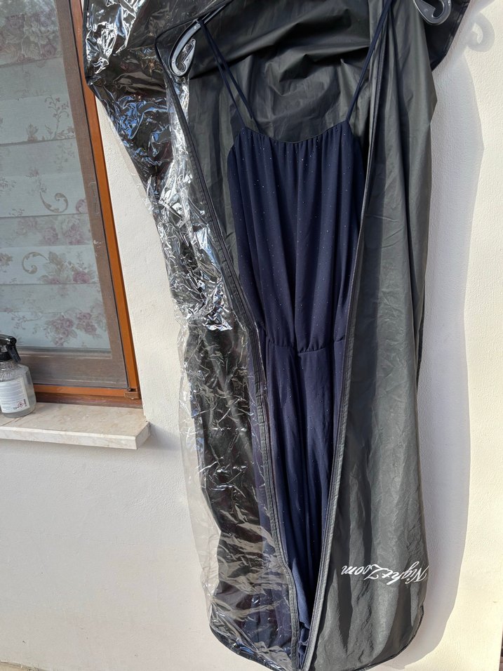 Kadın Lacivert Uzun Drapeli Straplez Elbise - Görsel 3