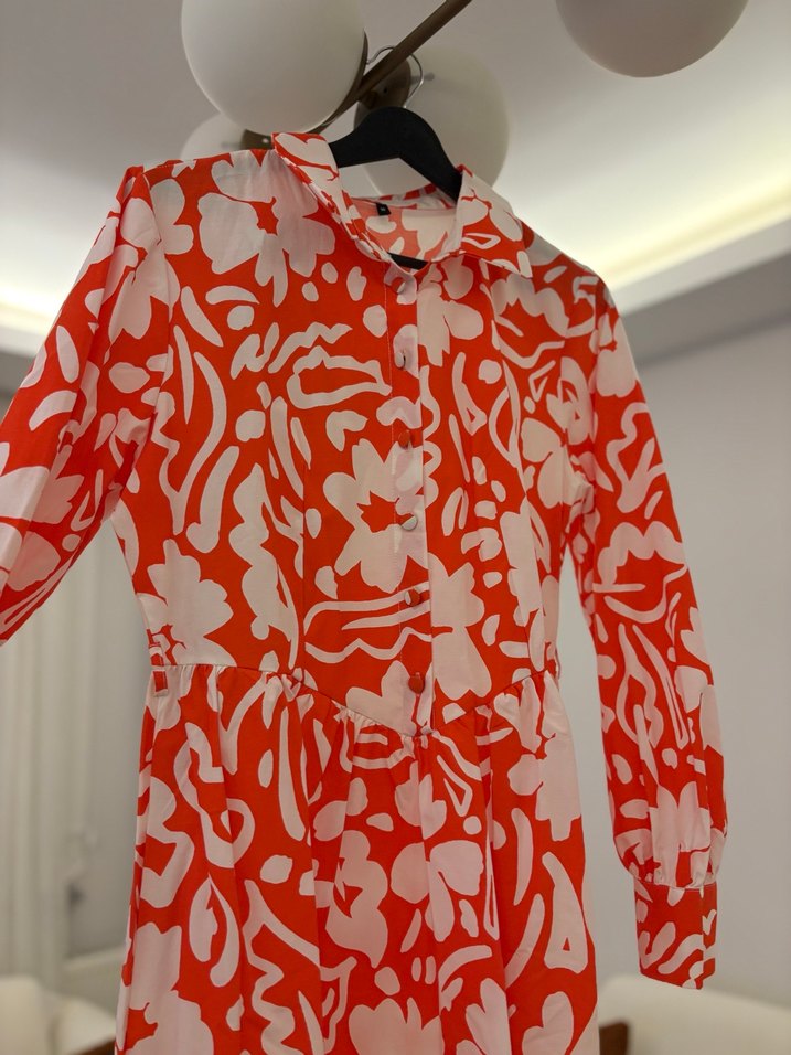 Renkli Baskılı Uzun Kollu Bohem Elbise - Görsel 3