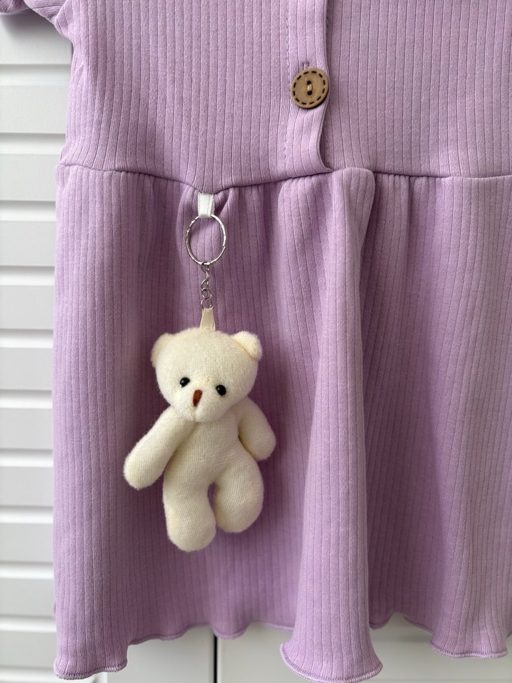 Düğmeli Mor Triko Kız Elbise - Görsel 2