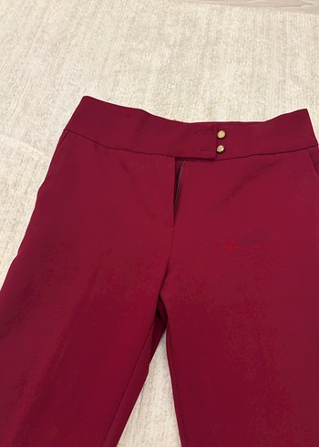 Bordo Düğmeli Kadın Kumaş Pantolon - Görsel 2