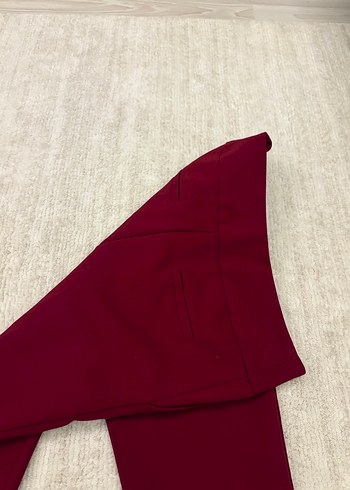 Bordo Düğmeli Kadın Kumaş Pantolon - Görsel 3
