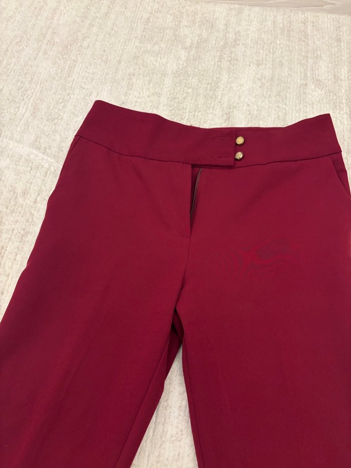 Bordo Düğmeli Kadın Kumaş Pantolon - Görsel 2